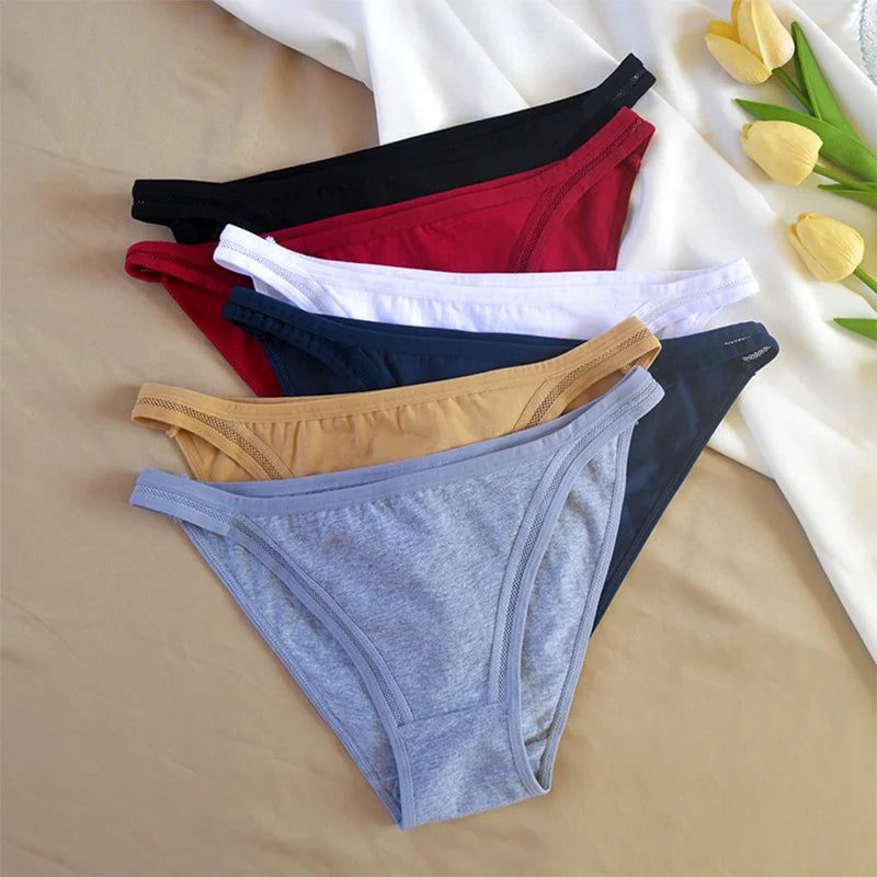 3Pcs/set Women Cotton Panties Female Mesh Underpants Solid Color Bikini Briefs Underwear Ladies Sexy Panty Girls Lingerie Aviola