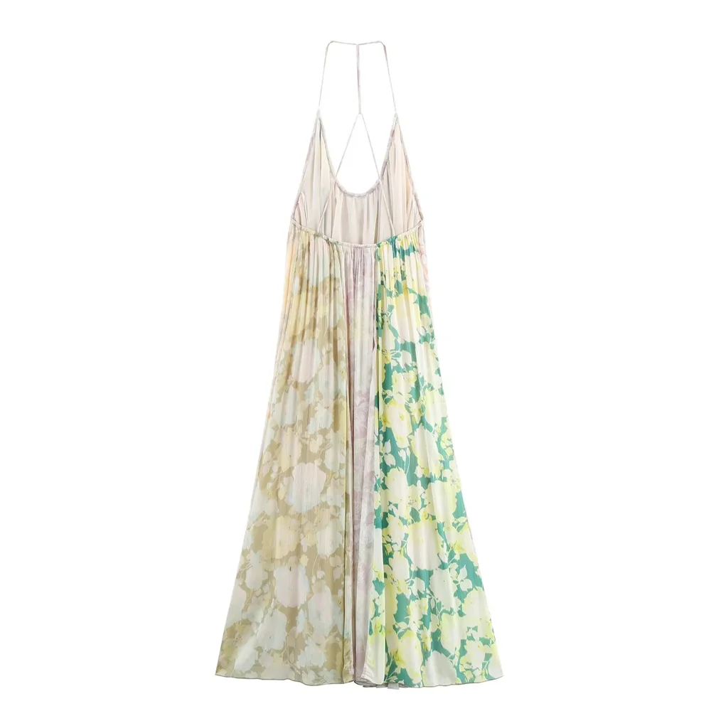 BM&MD&ZA2025flower print patchwork holiday style backless loose sling long dress summer new women's clothing Aviola
