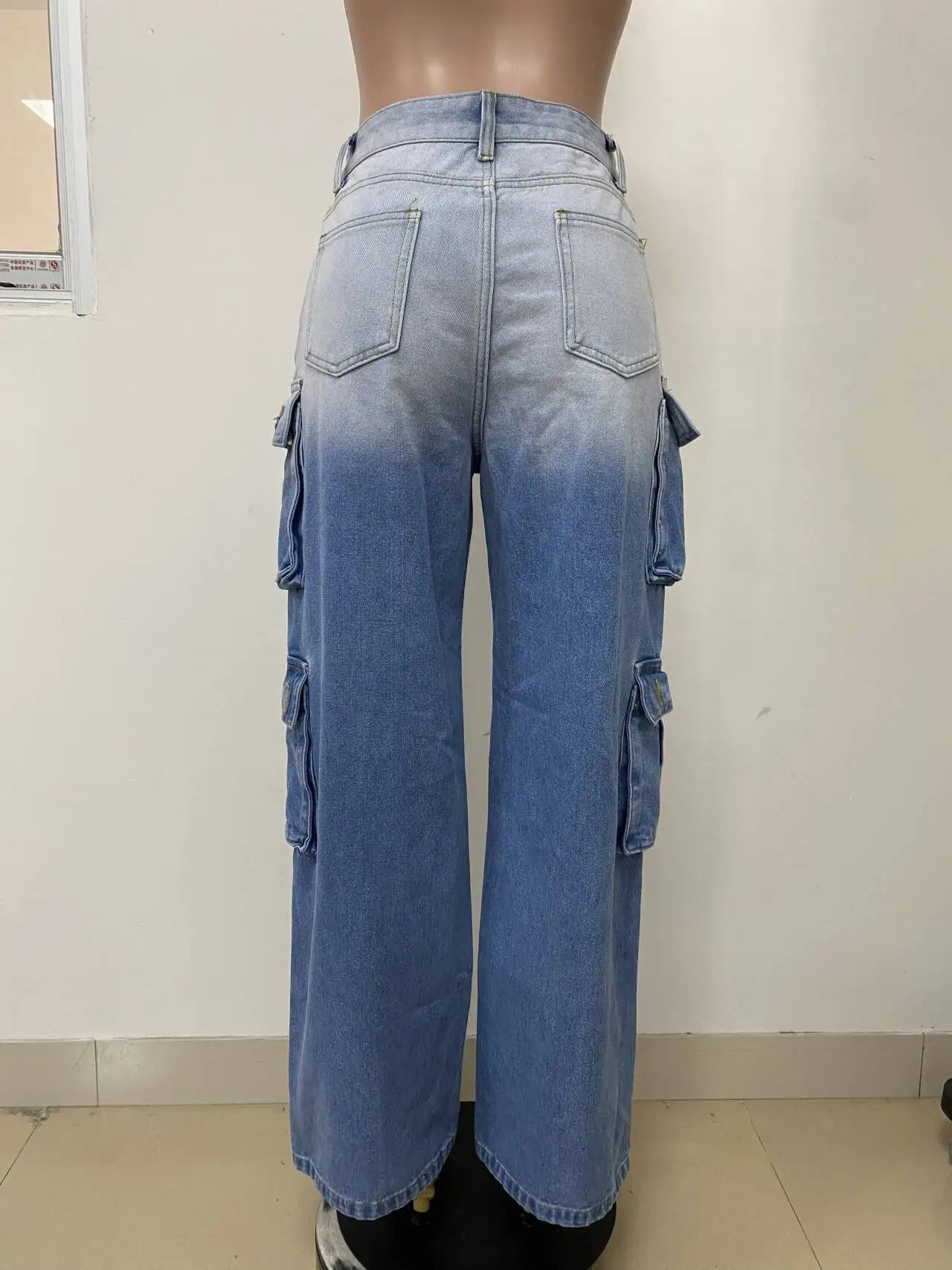 Jeans Women Denim Long Pant Cargo Pants Gradation Pockets High Waist Straight Trousers Y2k Streetwear Party Club Casual Loose Aviola