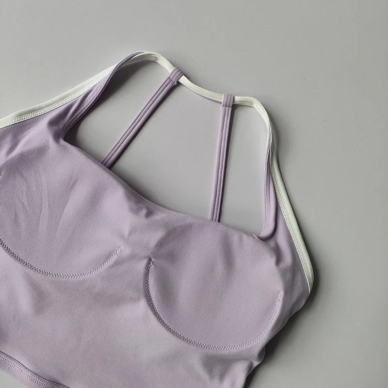 Women's Beauty Back Sports Bra Shockproof Fixed Pad Yoga Bras Running Underwear Training Color Block Fitness Vest Gym Tops Aviola