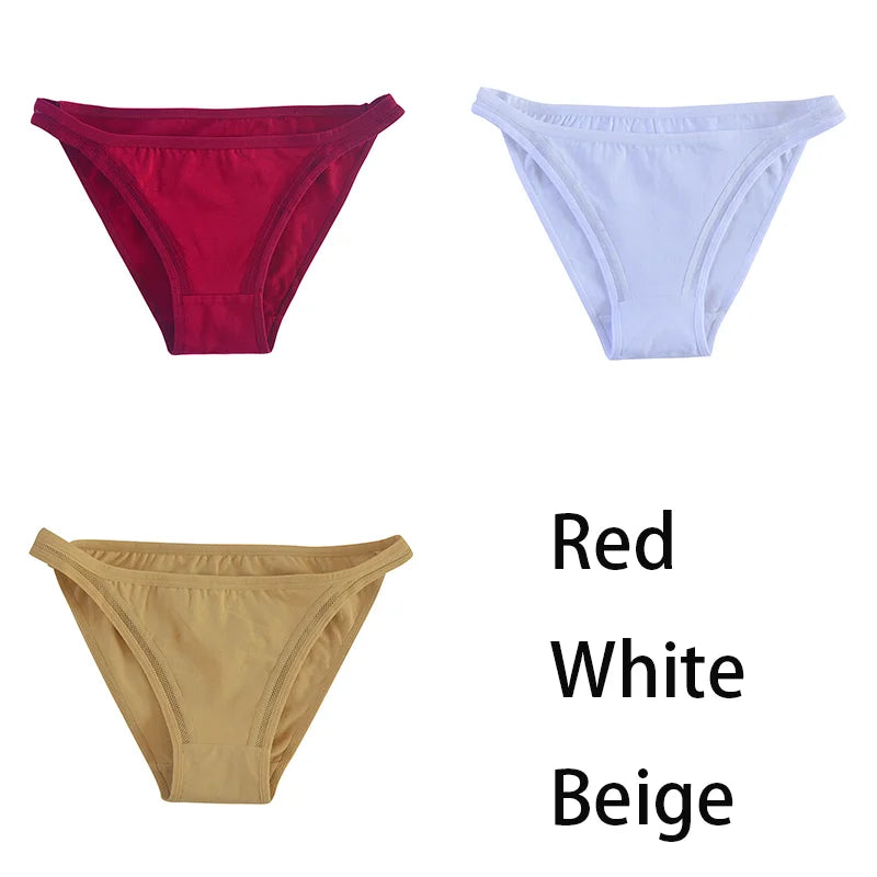 3Pcs/set Women Cotton Panties Female Mesh Underpants Solid Color Bikini Briefs Underwear Ladies Sexy Panty Girls Lingerie Aviola