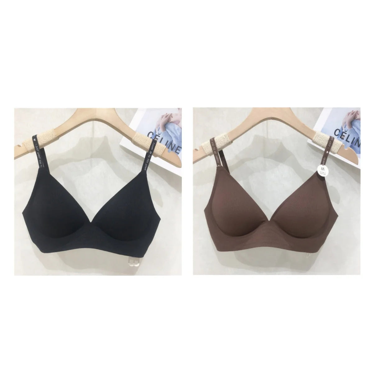2Pcs/Set Seamless Bras For Women Nonwire Brassiere Soft Underwear Tops Letter Strap Sexy Lingerie U-shaped Back Bralette Aviola