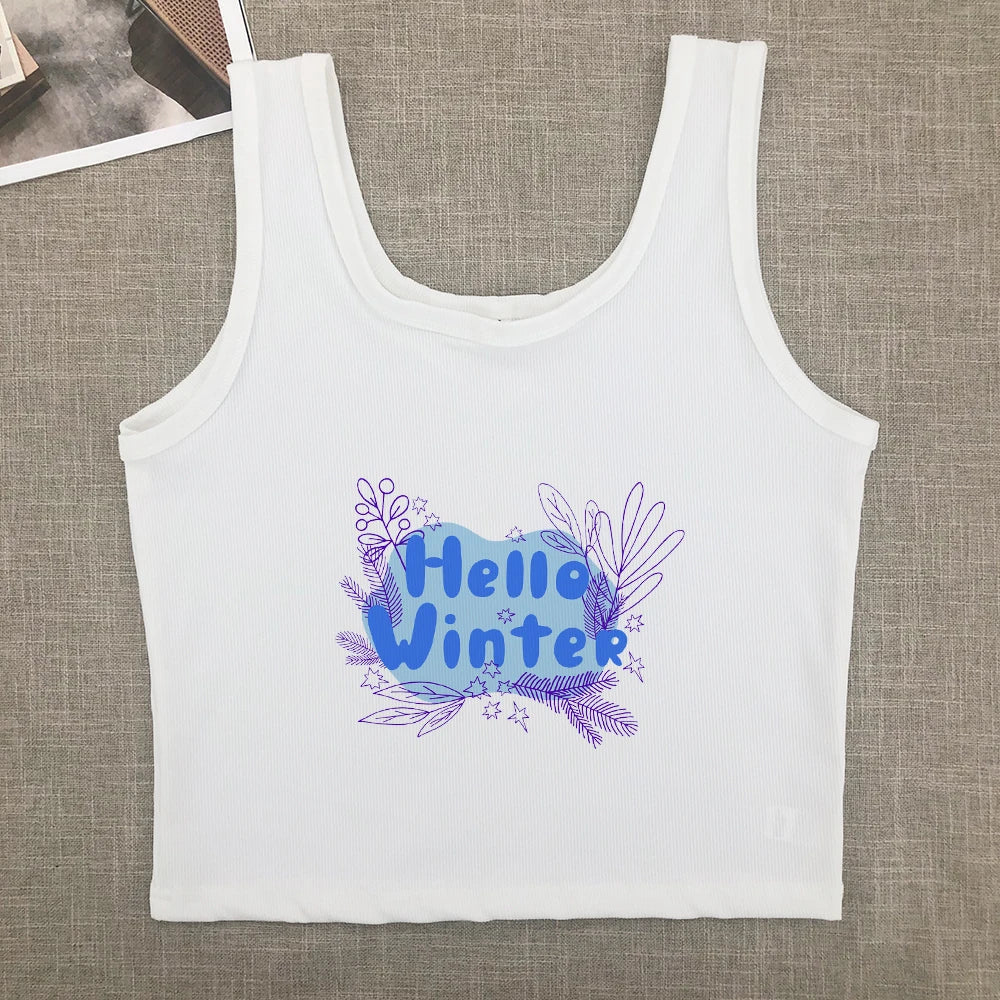 2024 Europe and the United States street new print season art text short sleeve women Y2K women's T-shirt vest halter Aviola