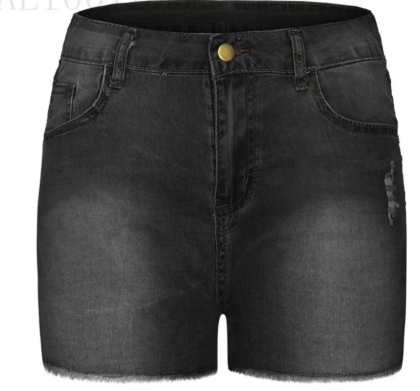 Shorts Denim Washed Women Jeans Tassel Solid High Waist Pockets Sexy Skinny Distressed 2025 Vintage Streetwear Spliced Aviola