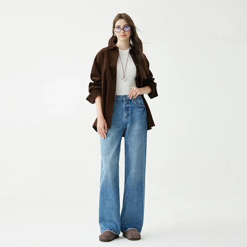 Denim Wide Leg Pants Women Jeans Floor Length High Waist Mom Jenas Washed Pockets Vintage Straight Trousers 2025 Streetwear Aviola