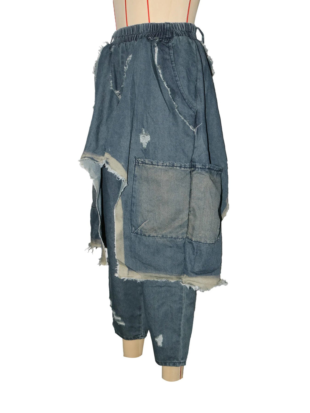 Jeans Women Harem Pants Hole Elastic Waist Tassels Washed Denim Pants Punk Y2k Streetwear 2025 Ripped Ankle Length Trousers Aviola