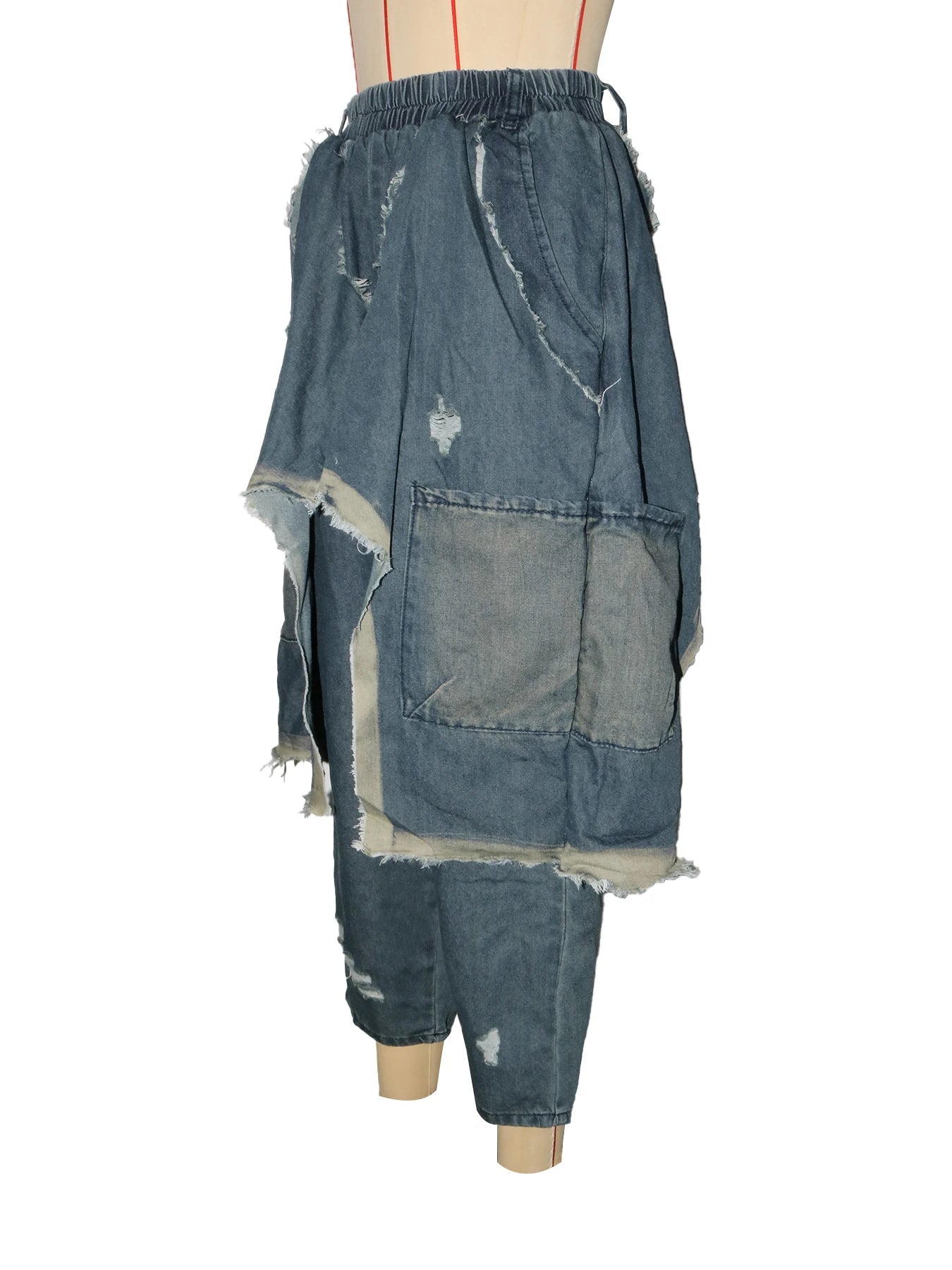 Jeans Women Harem Pants Hole Elastic Waist Tassels Washed Denim Pants Punk Y2k Streetwear 2025 Ripped Ankle Length Trousers Aviola