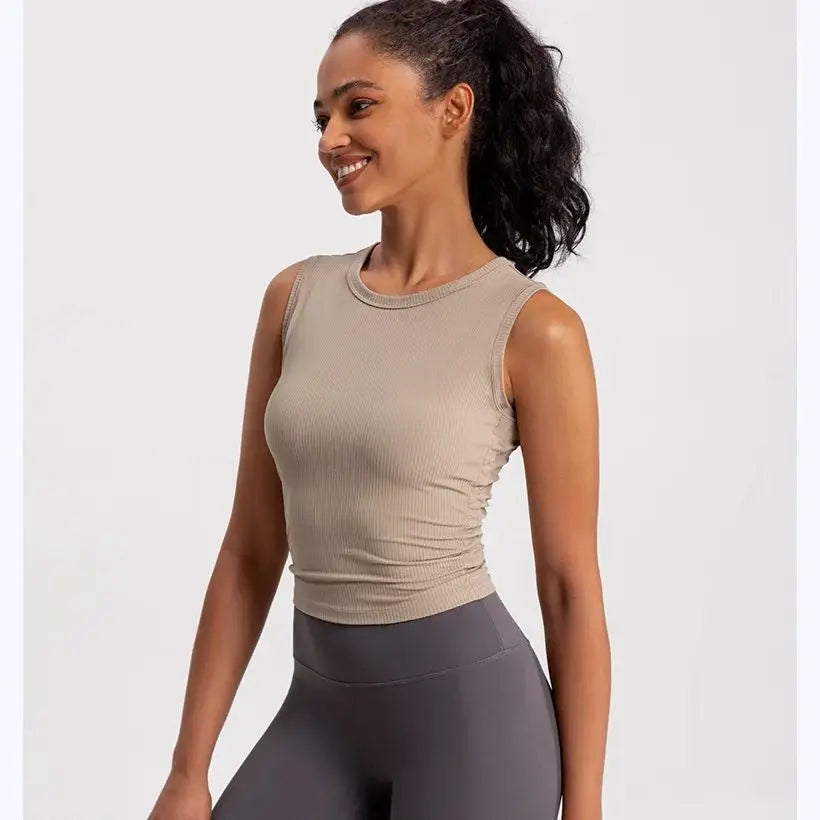 2024 Summer Women's Sports Vest Tank Vest Sleeveless Yoga Vest ruched Slim-fit Quick-dry Sports Tops Running Shirt Fitness Top Aviola