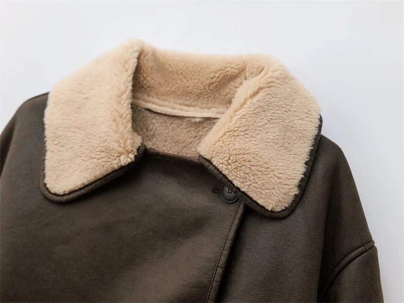 RARF 2024 new Fall/Winter women's collection double-sided lapel long-sleeved jacket with warm fur Aviola