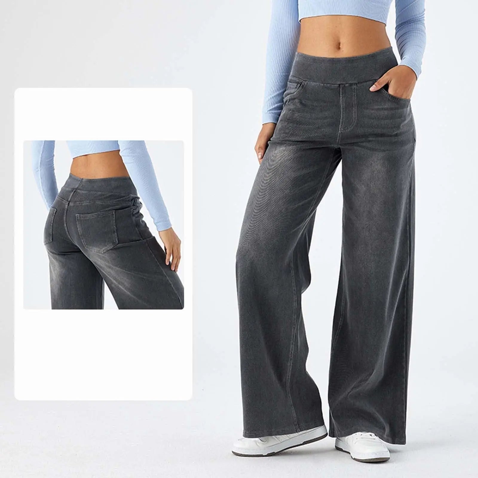 Women Jeans Denim Pant Wide Leg Long Pants Y2k Streetwear Elastic Waist Straight Trousers Elegant Mom Jeans Temperament Casual Aviola
