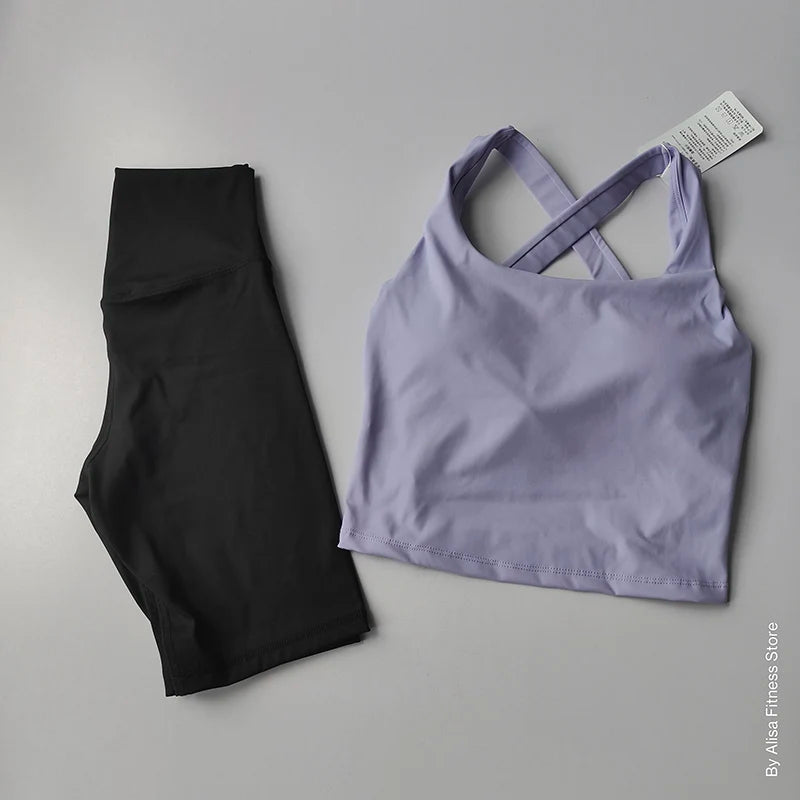 2PCS  Women Yoga Set Workout Sports Bra Set Sportswear Gym Clothing Fitness Long Sleeve Crop Top High Waist Shorts Sports Suits Aviola