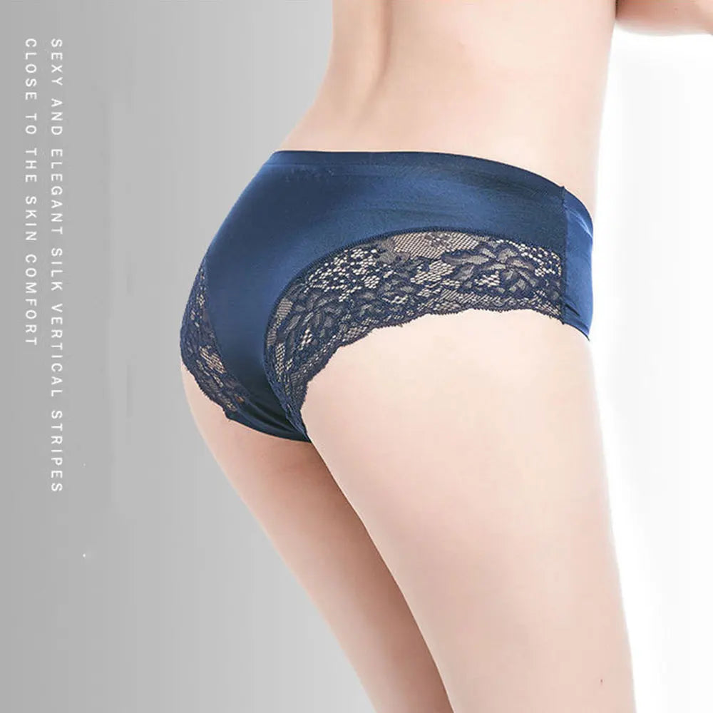 3pcs/Set Women Ice Silk Briefs Sexy Lace Panties Mid-low Waist Female Breathable Underwear M-XXL Aviola