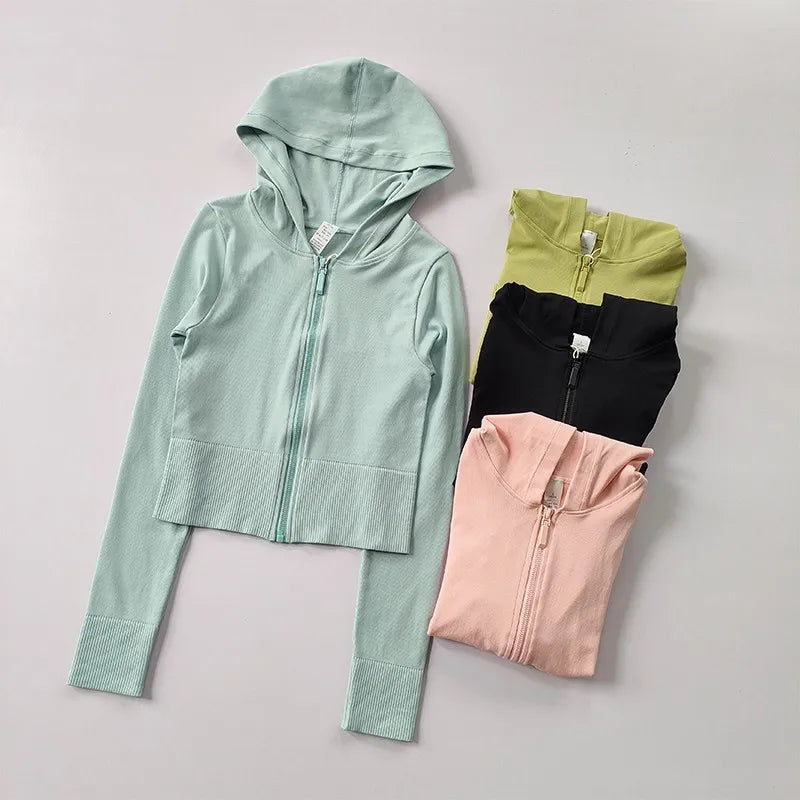 2022 Women Hoodie Sports Jacket Long Sleeve Yoga Shirt Winter Gym Top Running Coats Zipper Jacket  Fitness Clothing Top Aviola