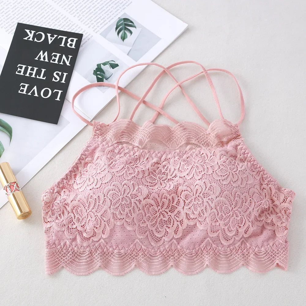 Lace Bra Tube Top For Women Non-wire Bra Tops Female Crop Top Cross Back Beauty Back Underwear Lace Bralette Lingerie Aviola
