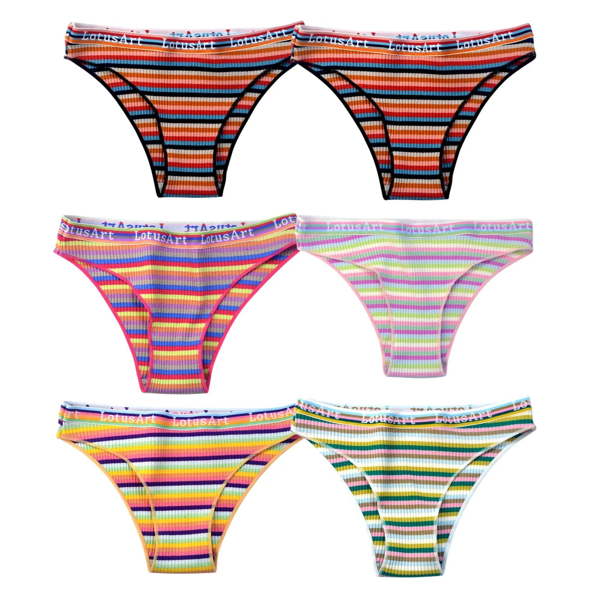 6PCS/Set Cotton Panties For Women Striped Briefs Low Waist Bottoms Female Sports Underpants Seamless Underwear Sexy Lingerie Aviola