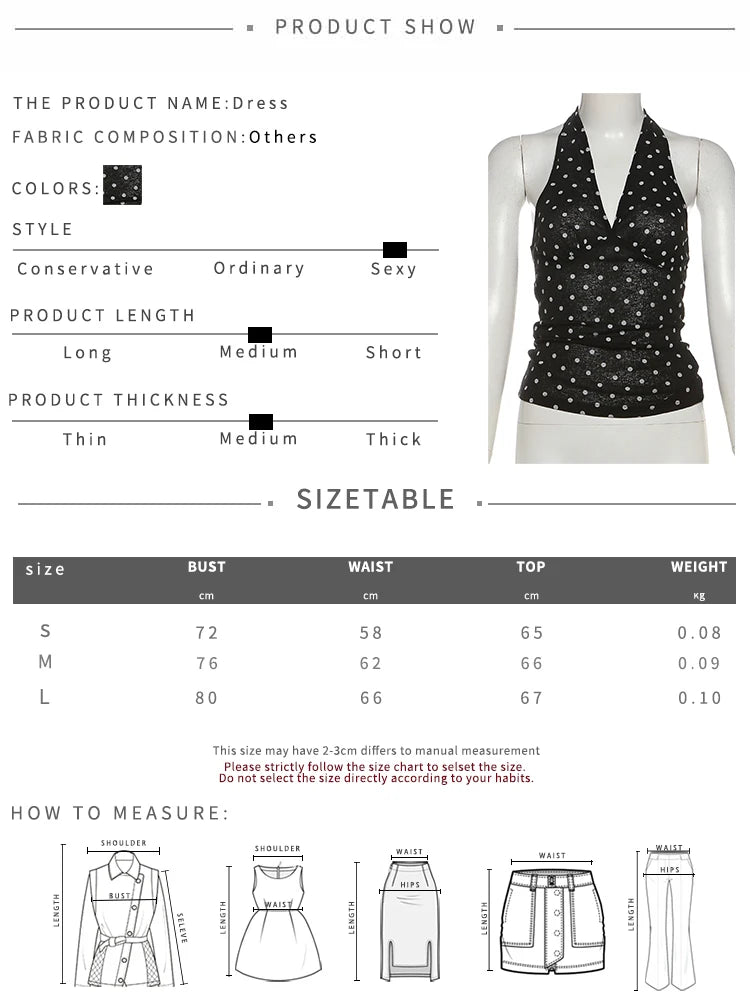 Nibber See Through Vests Women v-Neck Halter Bandage Backless Polka Dot Print Street Sexy Daily Skinny Fashion Hot Chick Tops Aviola