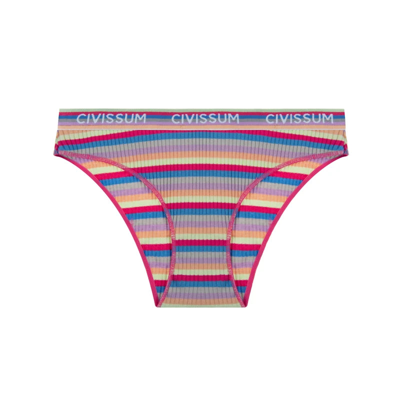 Women Cotton Seamless Panties Female Plus Size Sweety Underwear Sexy Colorful Rainbow Striped Lingerie Girls Cute Briefs NK606 Aviola