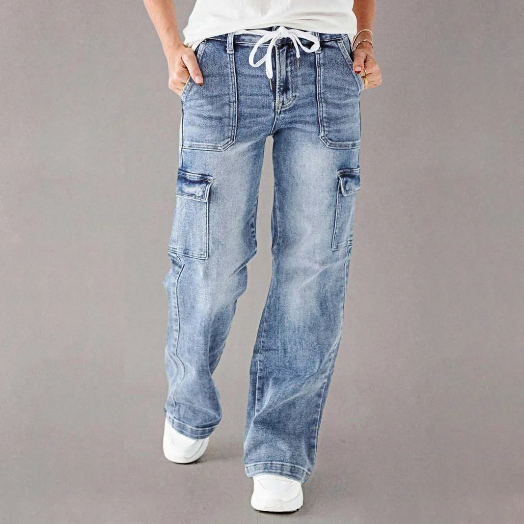 Denim Cargo Pant Women Jeans Long Pants Casual Loose High Waist Straight Trousers Y2k Streetwear Elegant Punk Mom Work 2025 Aviola