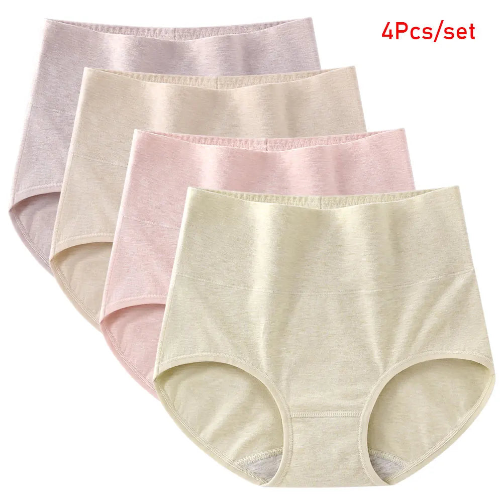 4pcs Womens Underwear Cotton Plus Size high waist Cotton Panties Ladies Comfortable Soft Breathable Elastic Briefs Aviola