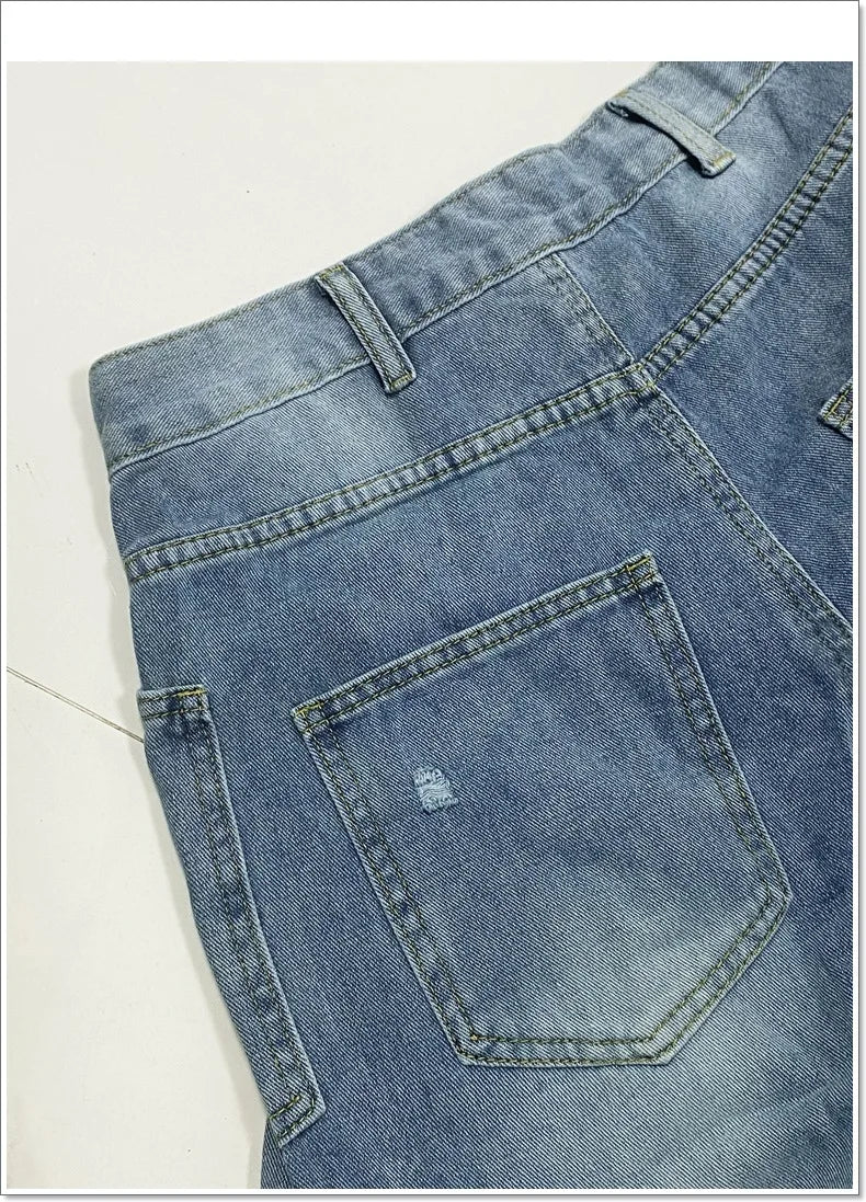 Denim Pant Women Jeans Long Pants Slim Club High Waist Straight Trousers Y2k Streetwear Elegant Causal Splice Work Hole 2025