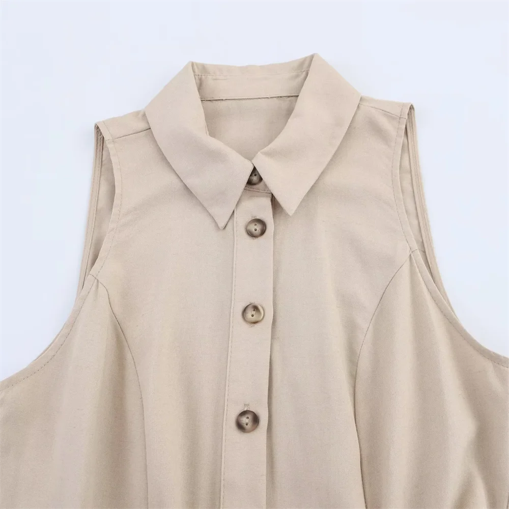 BM&MD&ZA2025lapel with belt single-breasted sleeveless loose comfortable simple dress summer new women's clothing Aviola