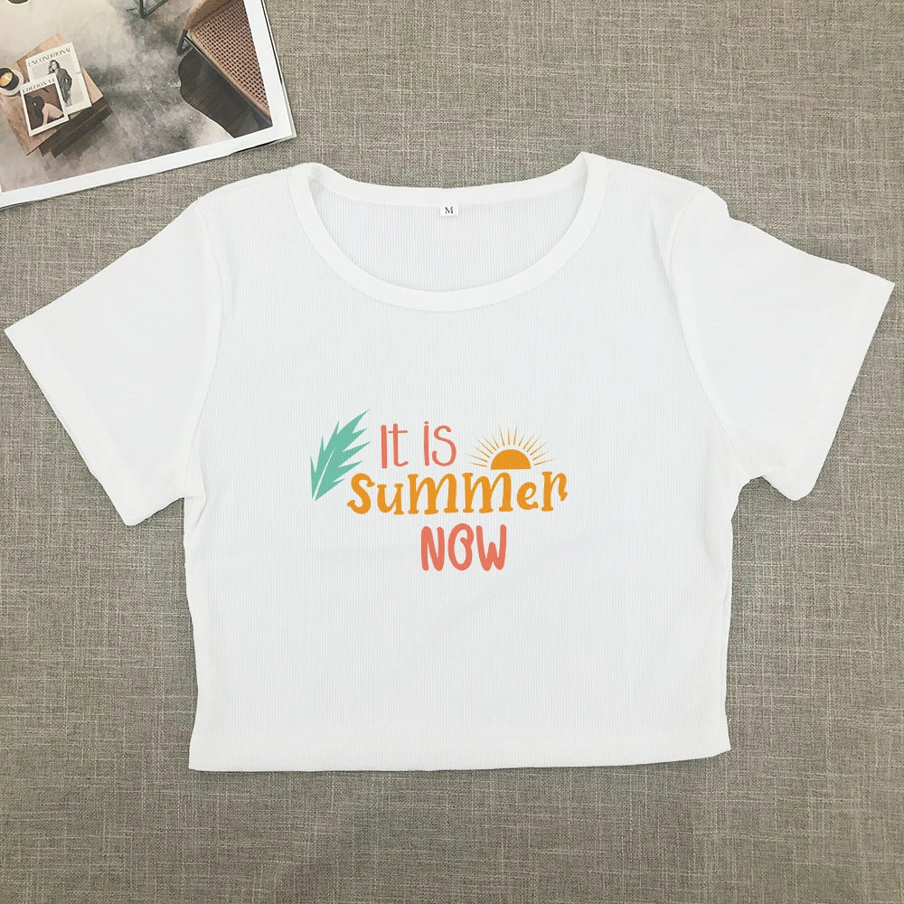 2024 Europe and the United States street new print season art text short sleeve women Y2K women's T-shirt vest halter Aviola