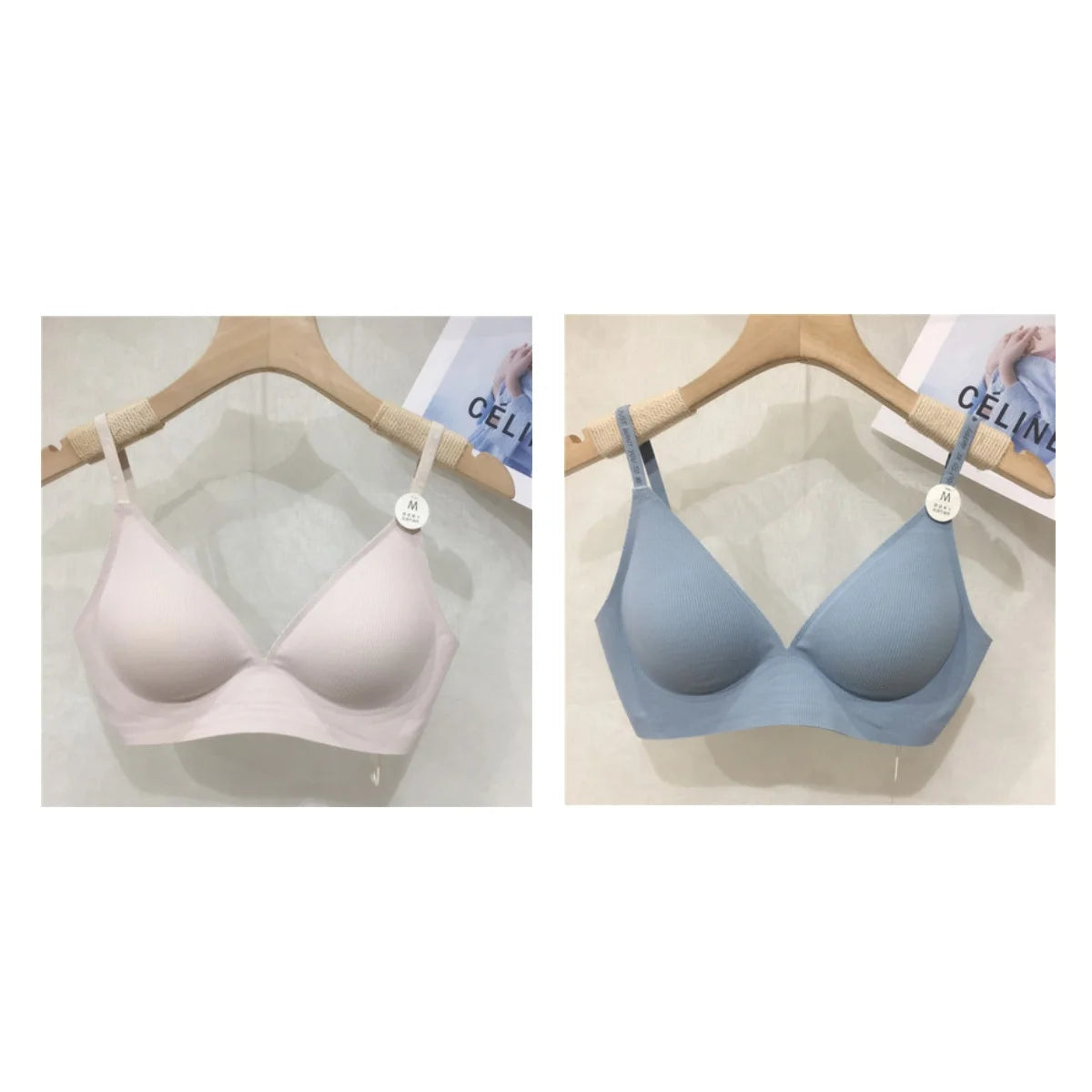 2Pcs/Set Seamless Bras For Women Nonwire Brassiere Soft Underwear Tops Letter Strap Sexy Lingerie U-shaped Back Bralette Aviola