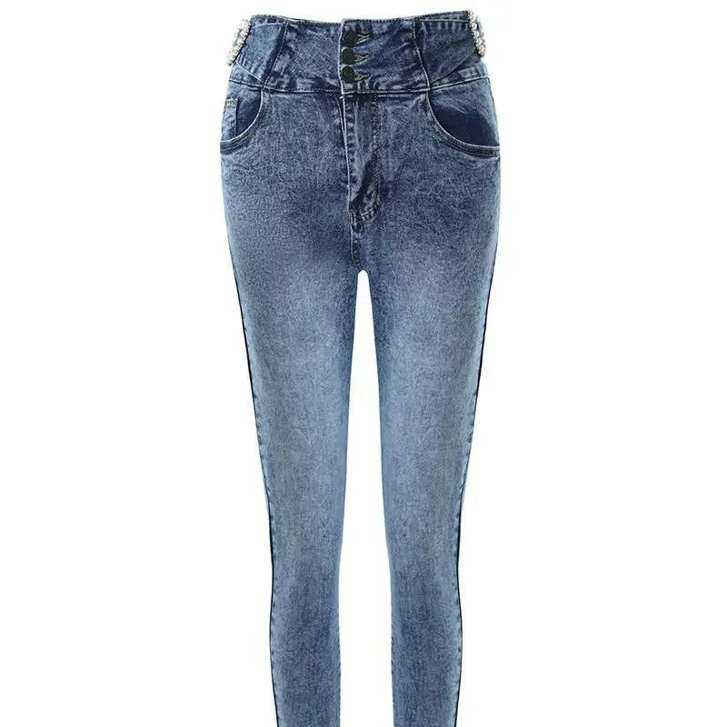 New Women Jeans Elastic Pencil Trousers High Waist Ladies Tight Clothing Slim Fit Casual Skinny Denim Office Lady Pants Elegant Aviola