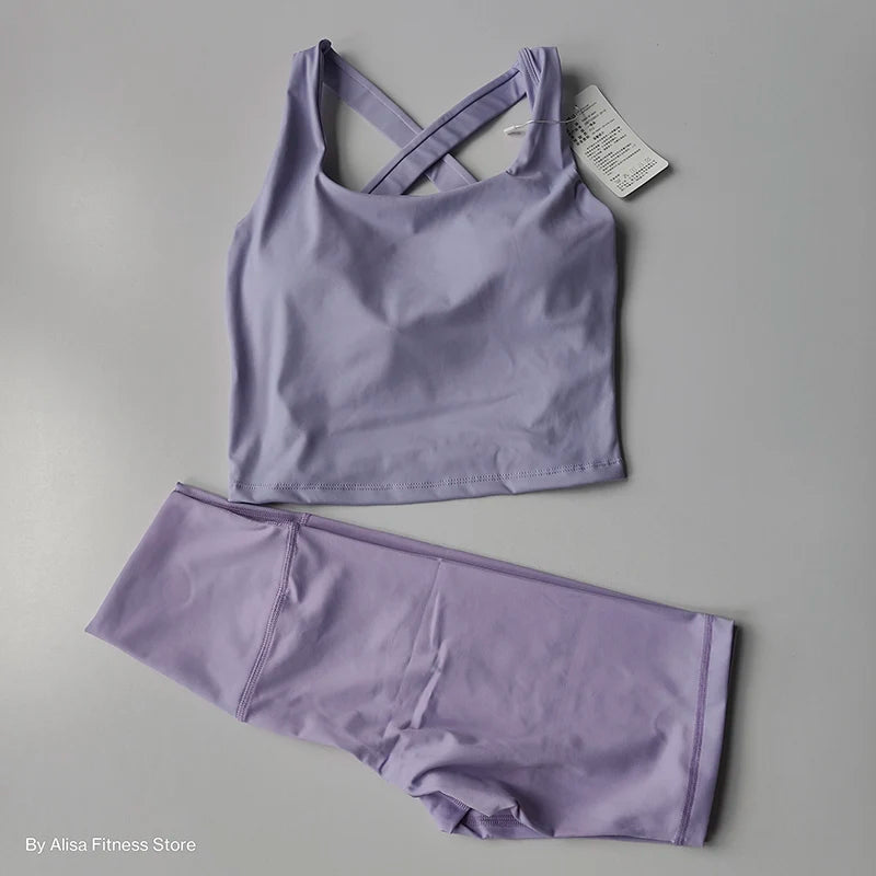 2PCS  Women Yoga Set Workout Sports Bra Set Sportswear Gym Clothing Fitness Long Sleeve Crop Top High Waist Shorts Sports Suits Aviola