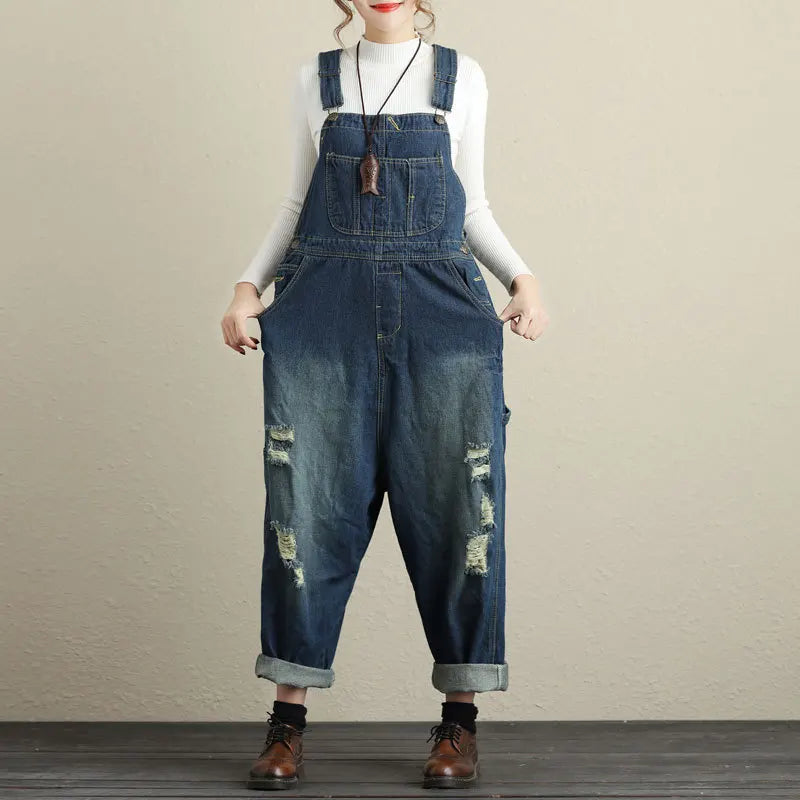 Jumpsuits Women Causal Loose Denim One Piece Mom Jeans Suspenders Overalls Wide Leg Long Pants High Waist Rompers Y2k Streetwear Aviola