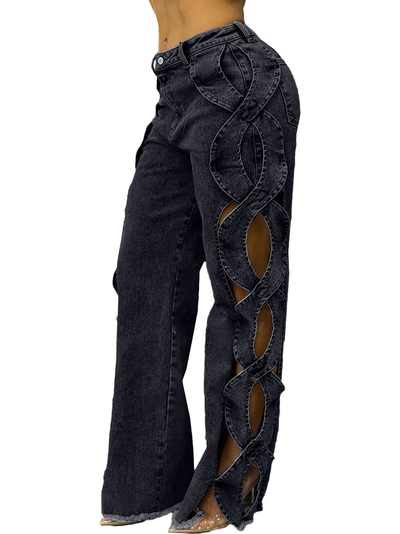 Denim Pant Women Jeans Long Pants Hollowed Out High Waist Straight Trousers Y2k Streetwear Casual Mom Jeans Night Club Summer Aviola