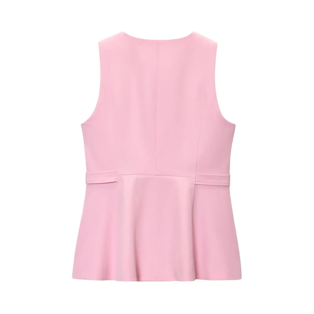 Elegant High Waist Slim Flared Pants Set with round Neck Sleeveless Vest Top And Short Skirt Hem for Women Aviola