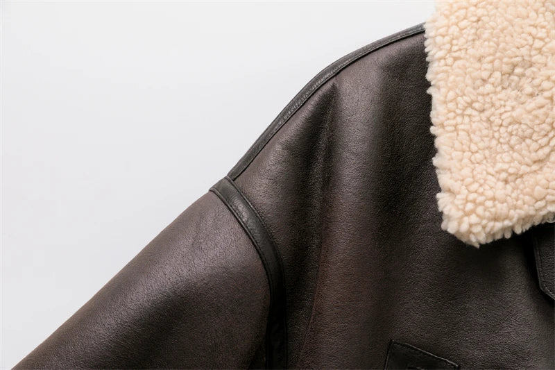 RARF 2024 New Woman's Fashion Thick Warm Faux Shearling Jacket Coat Vintage Long Sleeve Belt Hem Female Outerw Aviola