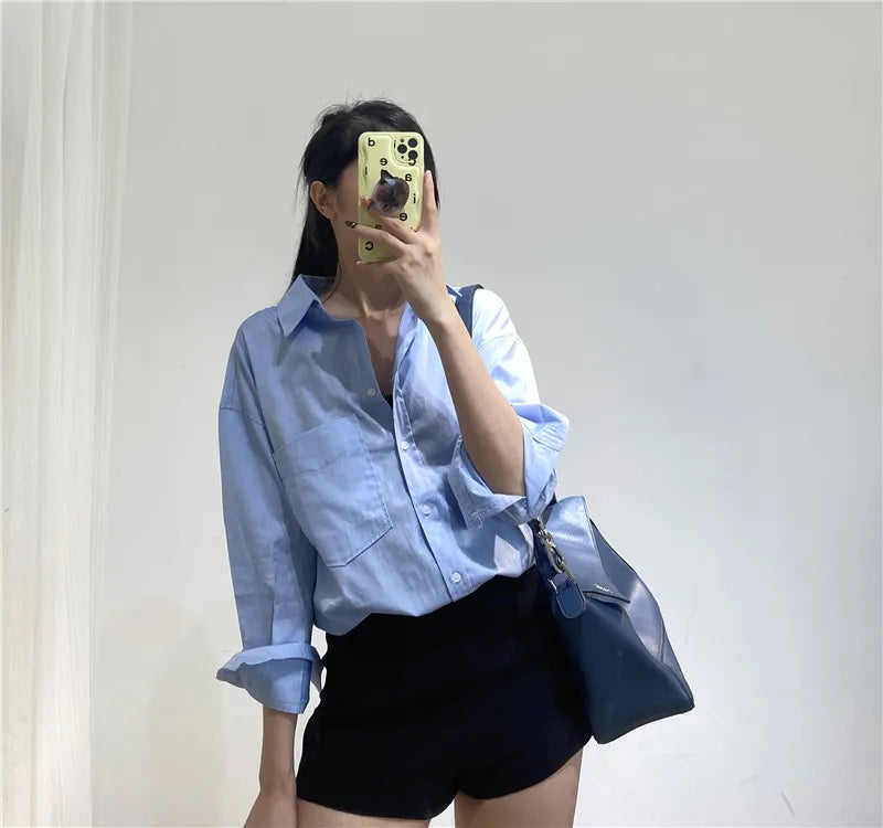 RARF Women Autumn Single Breasted Blouses Vintage Lapel Collar Long Sleeve Office Lady Female Shirt Chic Pocket Top Blusas Aviola