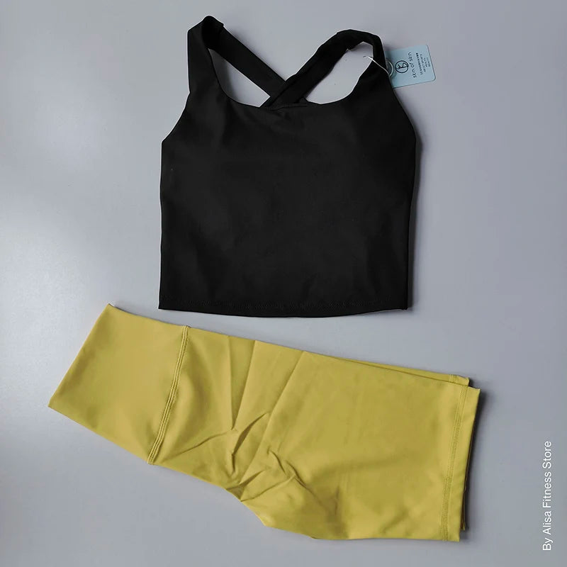 2PCS  Women Yoga Set Workout Sports Bra Set Sportswear Gym Clothing Fitness Long Sleeve Crop Top High Waist Shorts Sports Suits Aviola