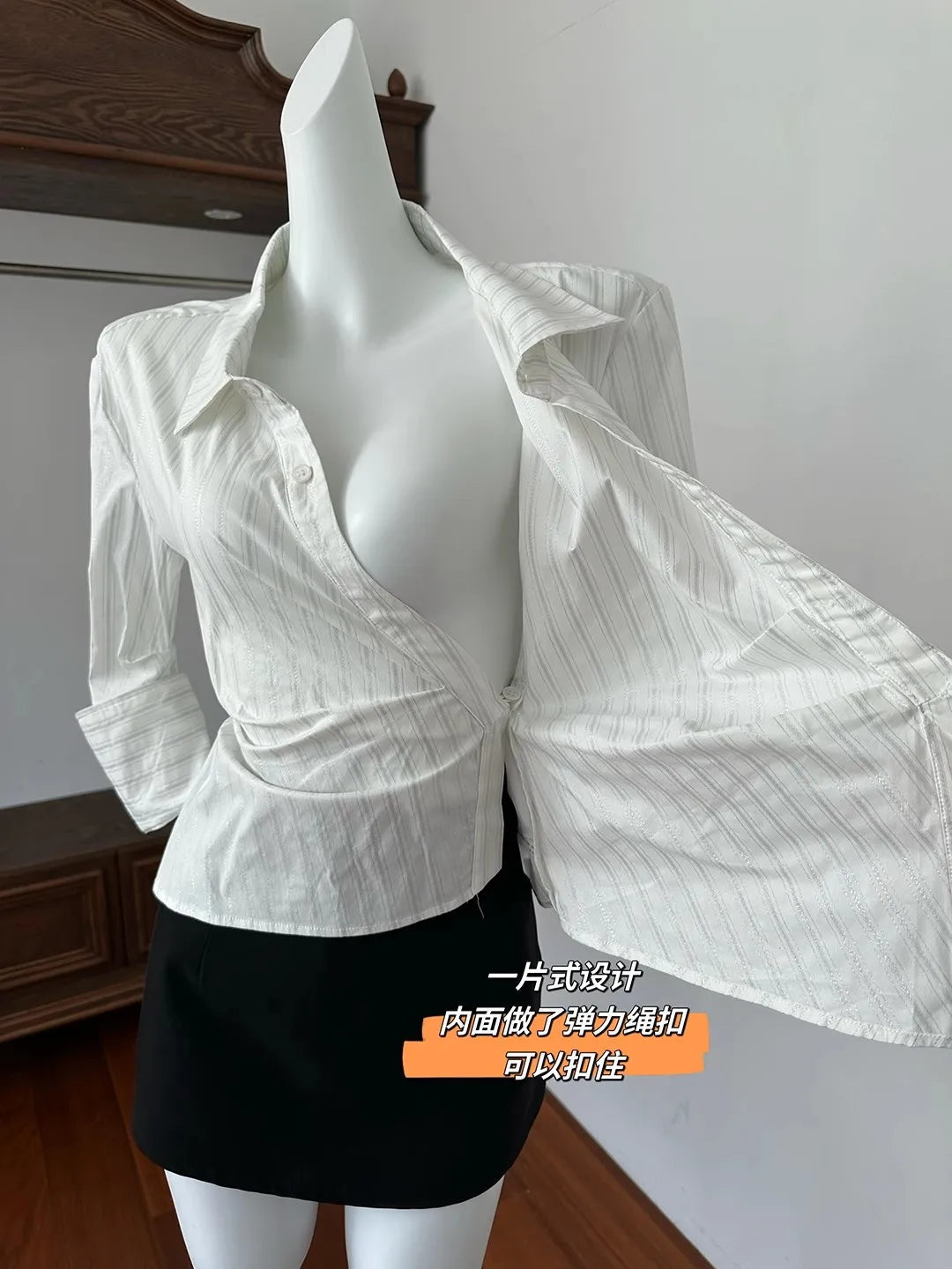 MEXZT Elegant Striped Shirts Women Vintage Irregular Long Sleeve Blouses Office Ladies Korean Chic Buttons Slim Design Tops New Aviola
