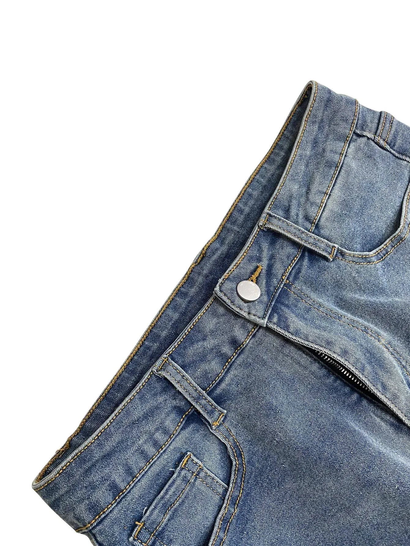 Jeans Denim Pants Women Straight Button Pockets High Waist Mom Floor Length Washed Distressed Strech Trousers 2025 Streetwear Aviola