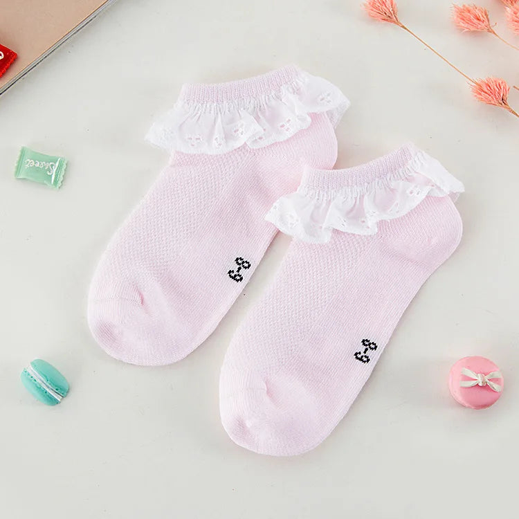 5 pcs Spring/Summer Children's socks Lace socks Summer thin mesh socks Pure cotton baby boat socks Girls Princess socks Aviola
