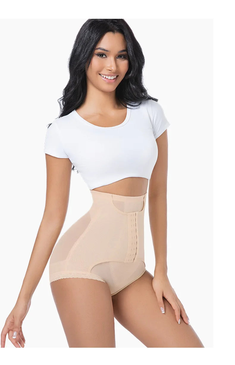 Women’s Waist Control Shapewear Panty with 3-Row Hooks Double Tummy Compression Mesh Butt Lifter High Waist Slimming Body Shaper Aviola