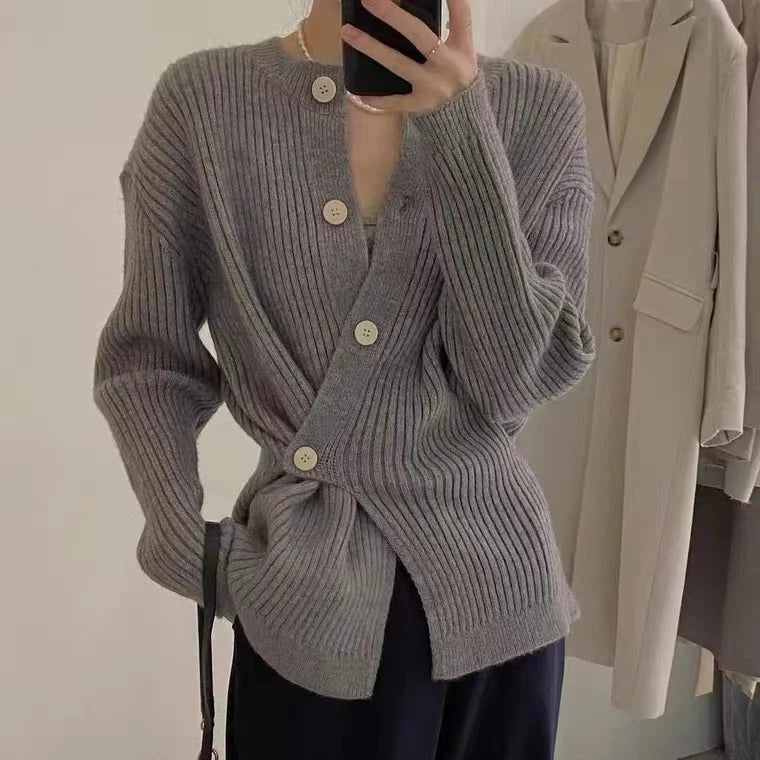 MEXZT Irregular Knitted Cardigan Women Elegant Black Sweater Coat Korean Fashion Slim Knitwear Winter Ladies Basic Chic Jumpers Aviola