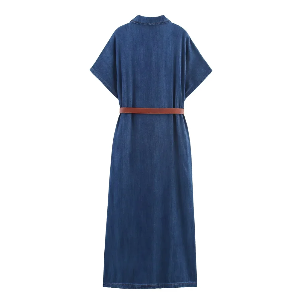 BM&MD&ZA2025denim dress for women summer new mid-length loose temperament A-line skirt over knee shirt skirt Aviola