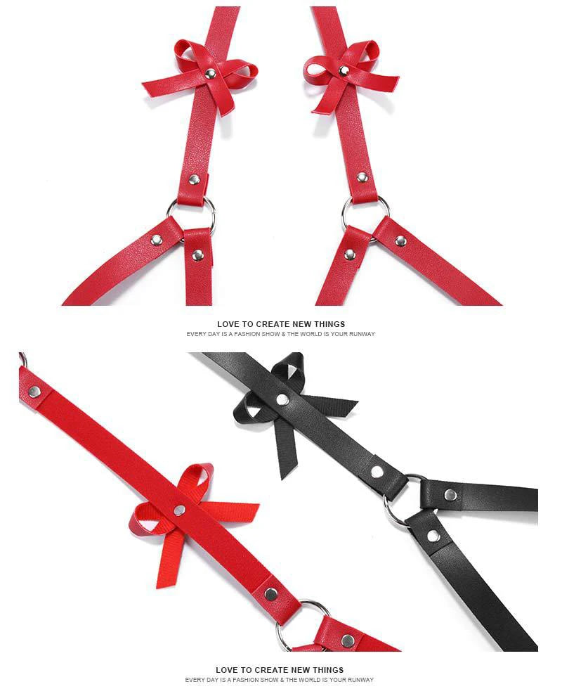 Gothic PU Leather Harness Buttock Garters Sexy Women's Lingerie Set BDSM Body Bondage Leg Harness Fetish Erotic Underwear Sets Aviola