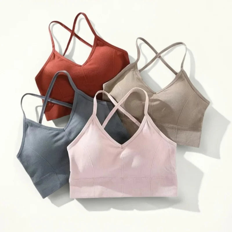 Seamless Bras For Women Crop Top Female Cross Straps Tank Top Push Up Bra With Removable Pads Summer Padded Camisole Aviola