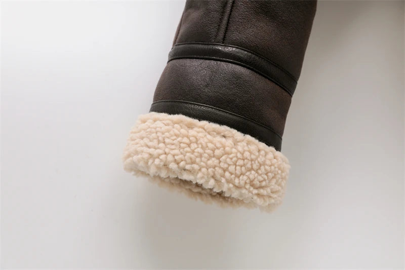 RARF 2024 New Woman's Fashion Thick Warm Faux Shearling Jacket Coat Vintage Long Sleeve Belt Hem Female Outerw Aviola