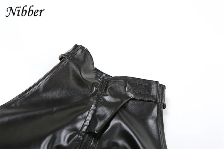 Nibber Leather Punk Sexy Tank Tops Women Halter Neck Zipper Backless Sleeveless Top Female Locomotive Streetwear Nightclub Vest Aviola