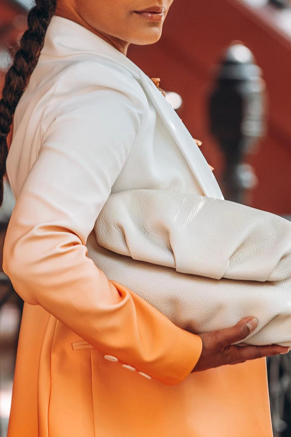 Plus Size Business Casual Skirt Set Orange Gradient Pleated Long Sleeve Blazer Suit Two Piece Skirt Set Aviola