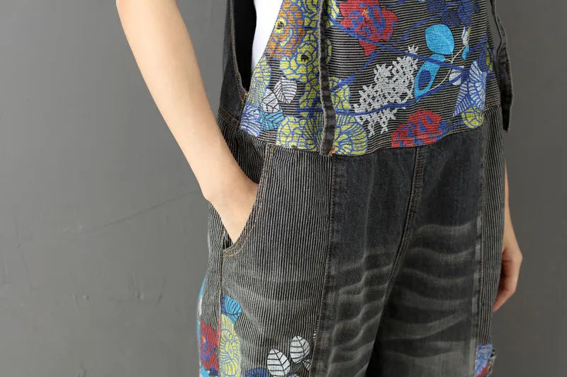 Overalls Women Suspenders Sling Jumpsuits Denim One Piece Wide Leg Long Pants High Waist Rompers Y2k Streetwear Print Floral Aviola