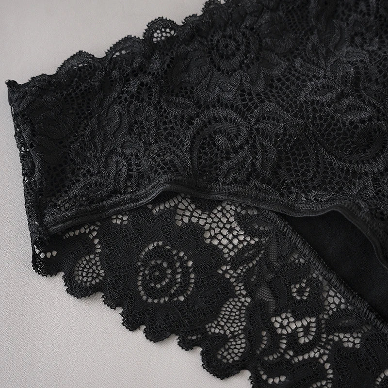 3Black+3White Women Panties Set Middle Waist Hollow Out Floral Lace Women Briefs Sexy Lingerie Female Underwear 6PCS Aviola