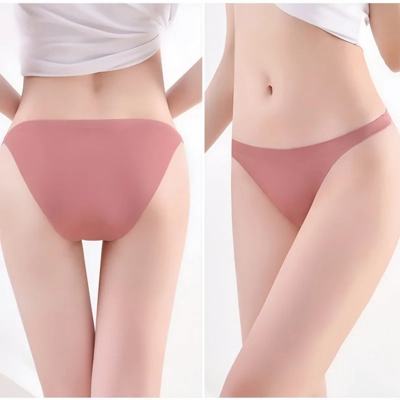 5Pcs/Set Seamless Briefs Ice Silk Panties Women Sexy Underwear Low Waist Underpants Female Solid Color Ultra-thin Lingerie Aviola