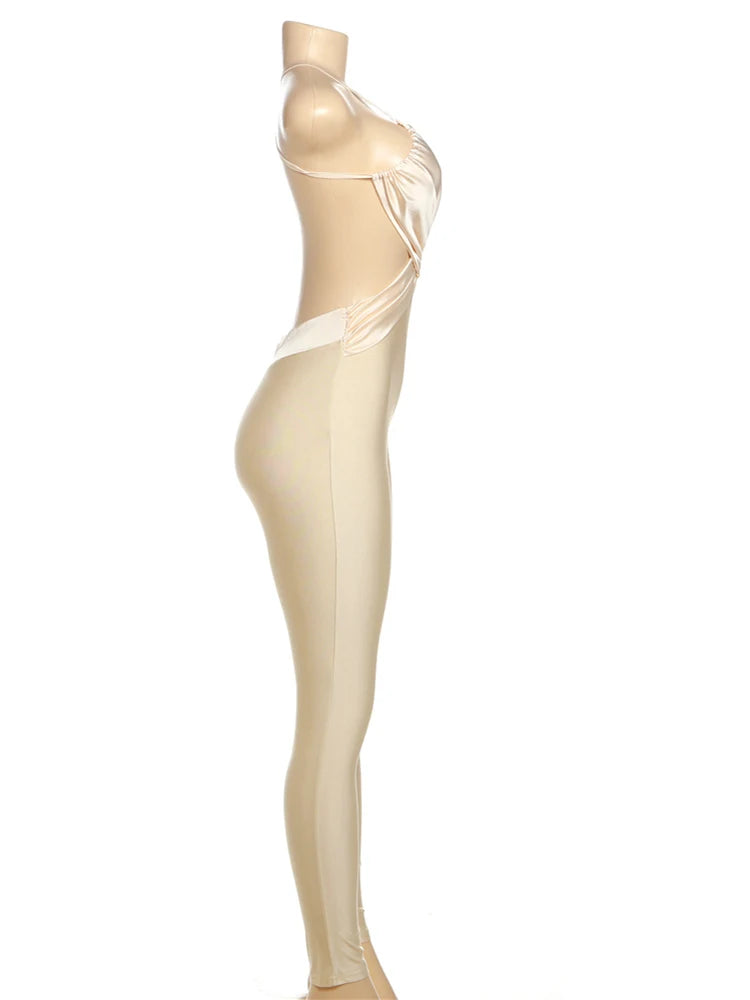 Nibber Slim Sexy Backless Jumpsuit Women Sleeveless Cross Ruched Wrap Straps Midnight Coquette Workout Activity Fitness Overalls Aviola